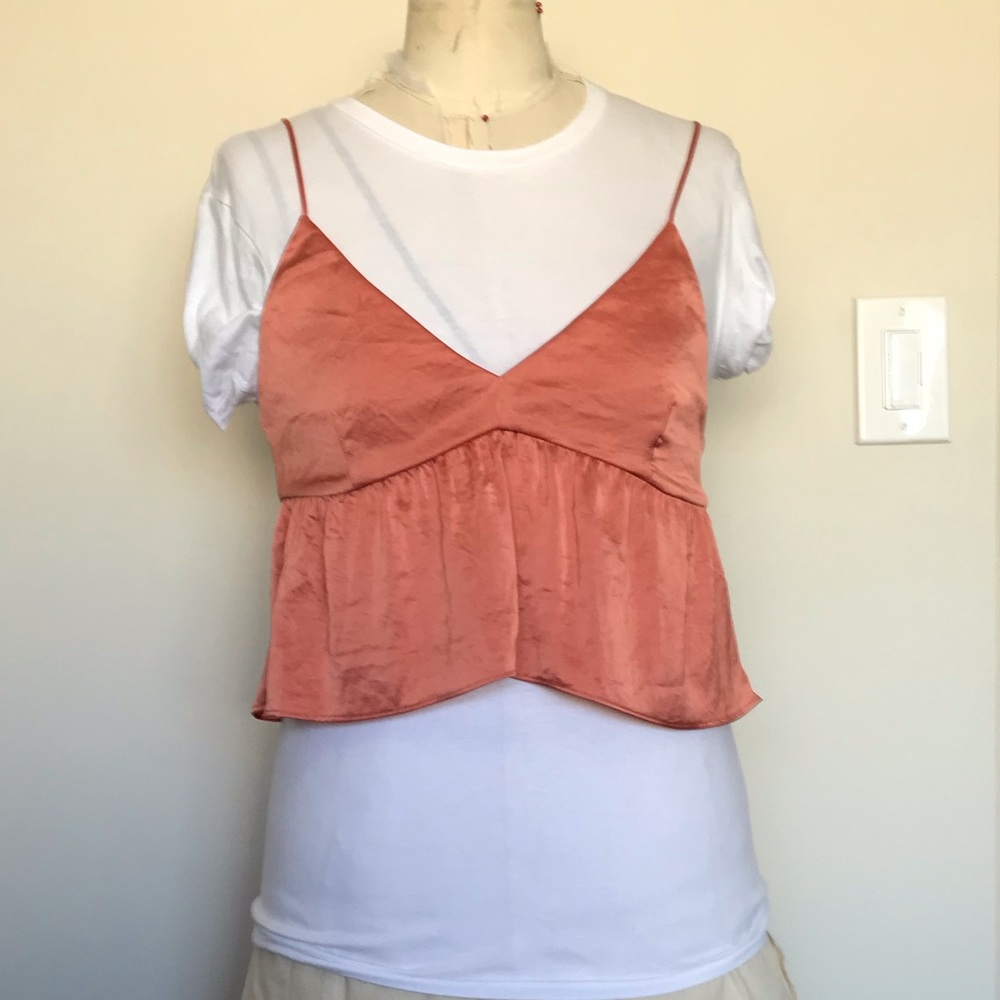 Aritzia orange silk babydoll cropped cami